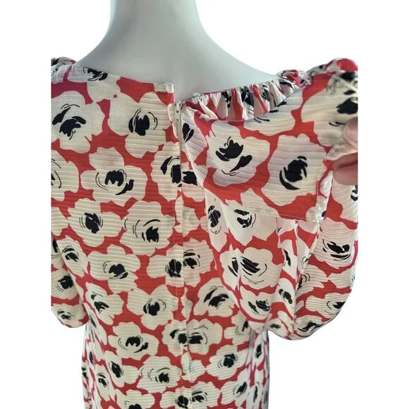 Digna Yero Sakowitz Womens Dress Size 10 Red Blk Wht Puff Sleeves & Draped Yoke - Picture 15 of 16